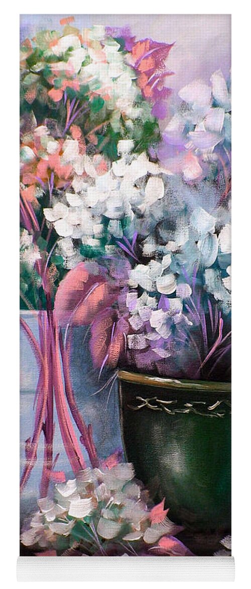 Hydrangeas Yoga Mat featuring the painting Hydrangeas Still Life Pink by Bella Apollonia