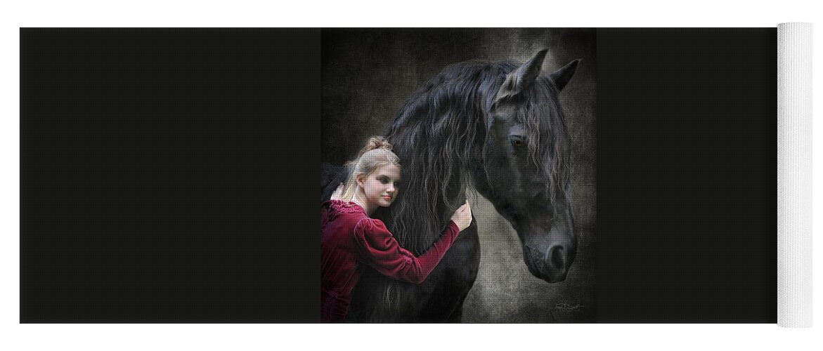 Friesian Horses Yoga Mat featuring the mixed media I Will Remember You by Fran J Scott