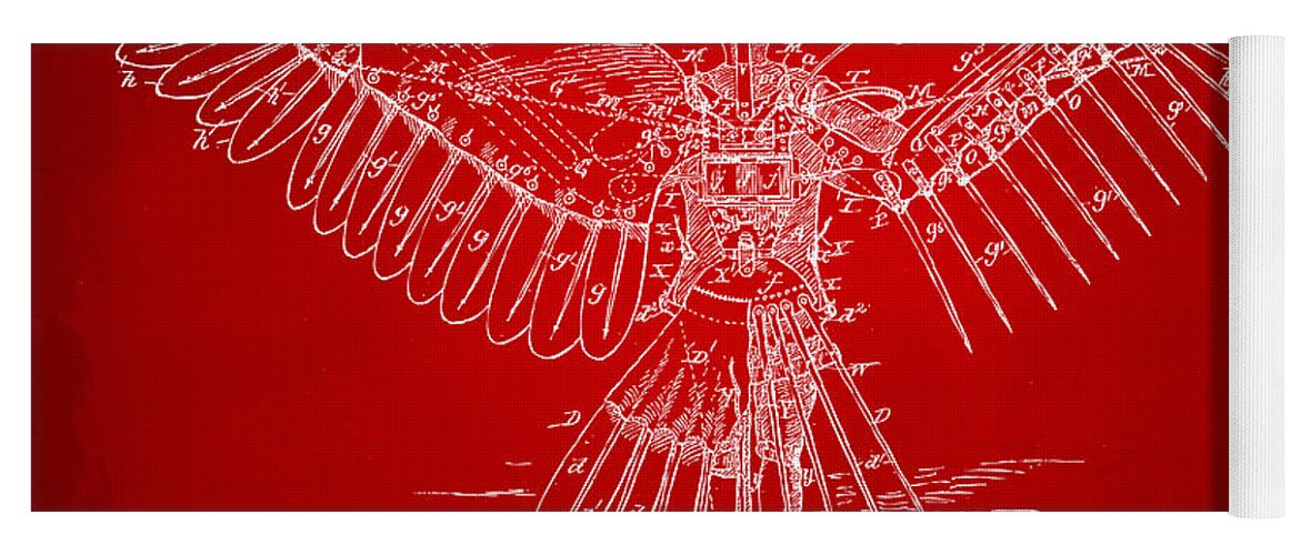 Patent Yoga Mat featuring the digital art Icarus Human Flight Patent Artwork Red by Nikki Marie Smith