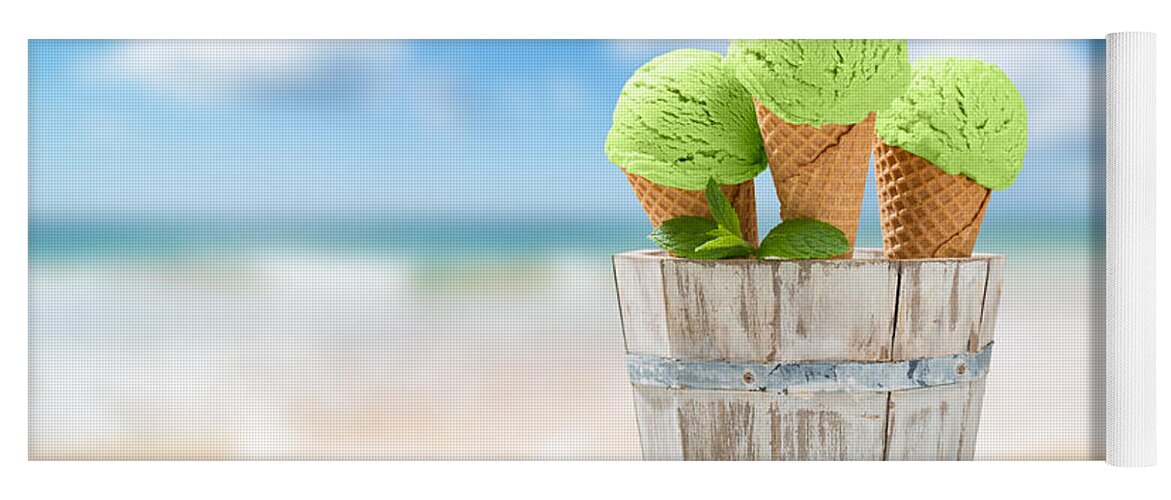 Mint Yoga Mat featuring the photograph Ice Cream At The Beach by Amanda Elwell