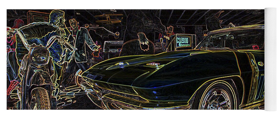 Corvette Yoga Mat featuring the photograph Icons of Americana Stylized - Corvette - Elvis - Marilyn by Jason Politte
