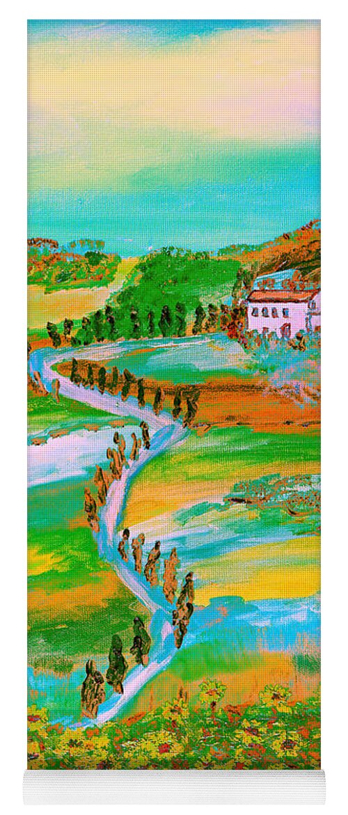 The Approach To A Farmhouse In Rural Tuscany Yoga Mat featuring the painting Tuscan countryside by Loredana Messina