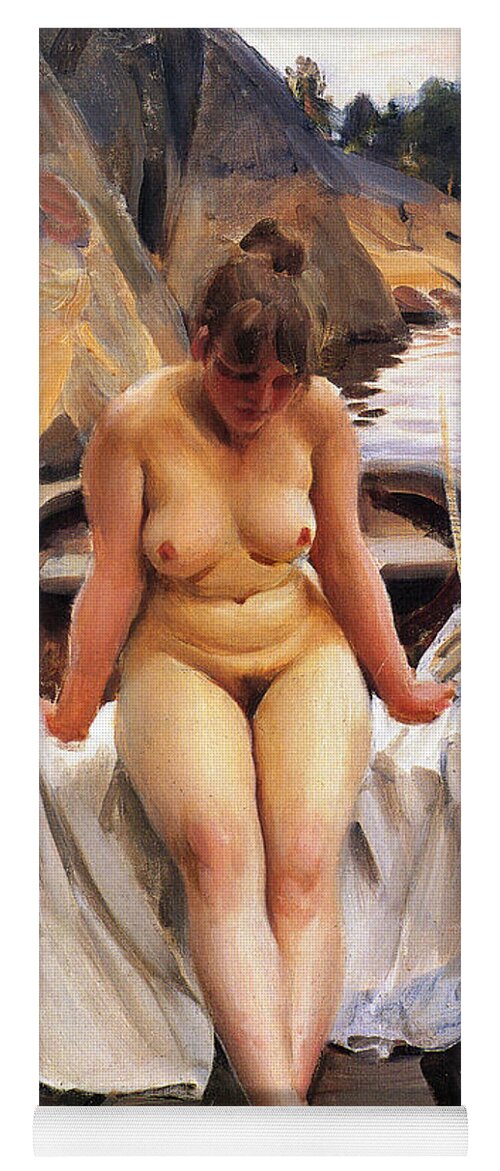 In Werner's Rowing Boat Yoga Mat featuring the digital art In Werners Rowing Boat by Anders Zorn