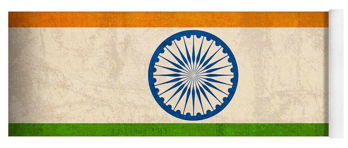 India Flag New Delhi Bombay Calcutta Asia Hindu Ganges Yoga Mat featuring the mixed media India Flag Vintage Distressed Finish by Design Turnpike