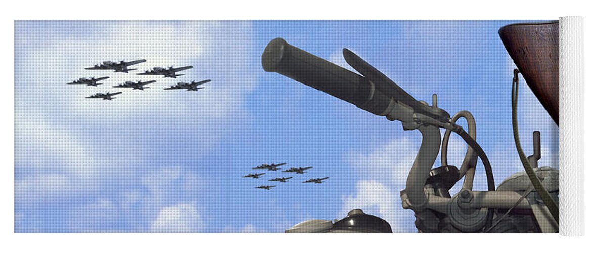 Ww2 Yoga Mat featuring the photograph Indian 841 And The B-17 Bomber SQ by Mike McGlothlen