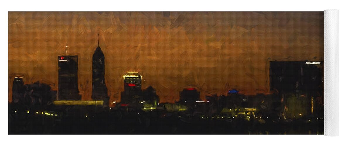 Indianapolis Yoga Mat featuring the photograph Indianapolis Indiana Skyline Sunrise SQuare Digitally Painted by David Haskett II