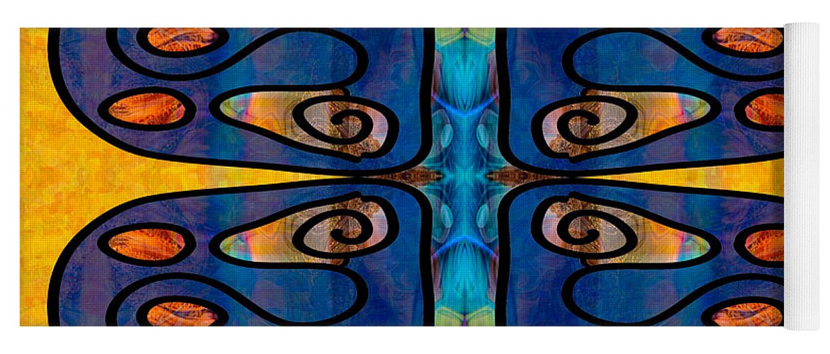 16x9 Yoga Mat featuring the digital art Indigo Wings Abstract Fabric Design Art by Omaste Witkowski by Omaste Witkowski