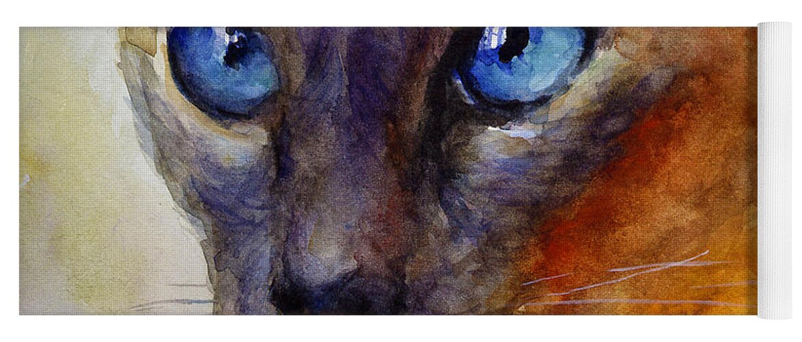 Siamese Cat Art Yoga Mat featuring the painting Intense Siamese Cat painting print 2 by Svetlana Novikova