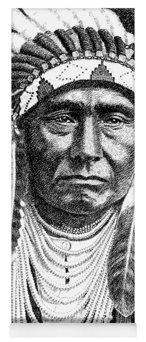 Native Yoga Mat featuring the drawing iPhone-Case-Chief-Joseph by Gordon Punt
