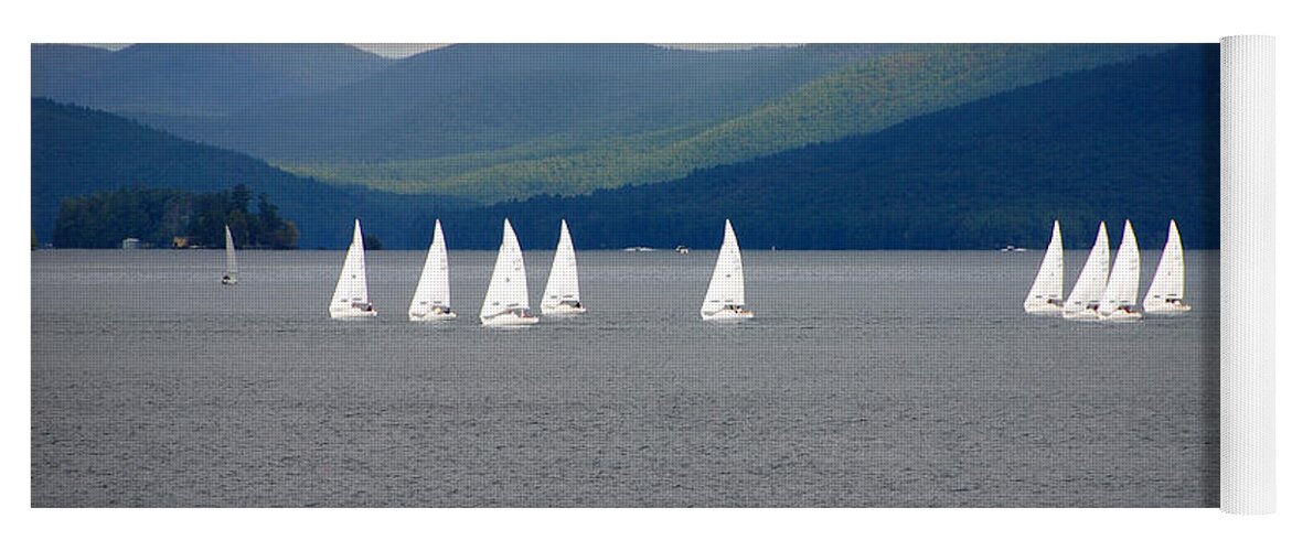 Boats Yoga Mat featuring the photograph J Boats Lake George N Y by John Schneider