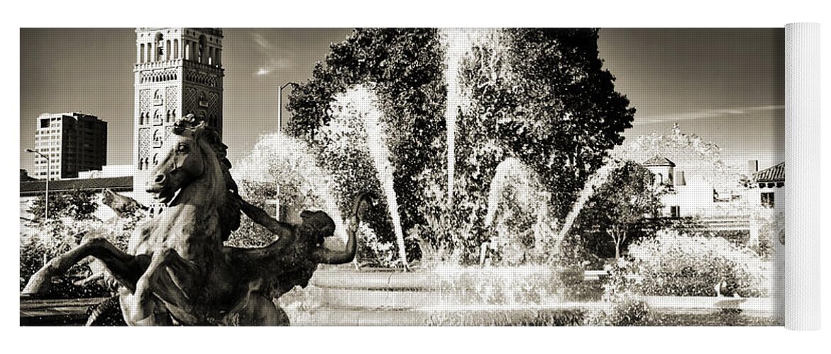Kansas City Yoga Mat featuring the photograph JC Nichols Memorial Fountain BW 1 by Andee Design