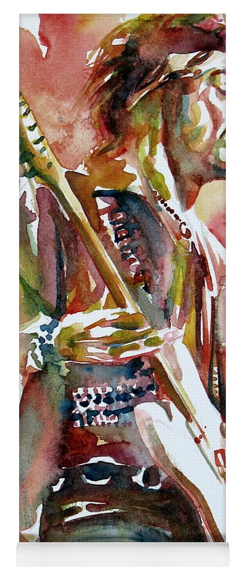 Jimi Yoga Mat featuring the painting Jimi Hendrix Playing The Guitar Portrait.3 by Fabrizio Cassetta