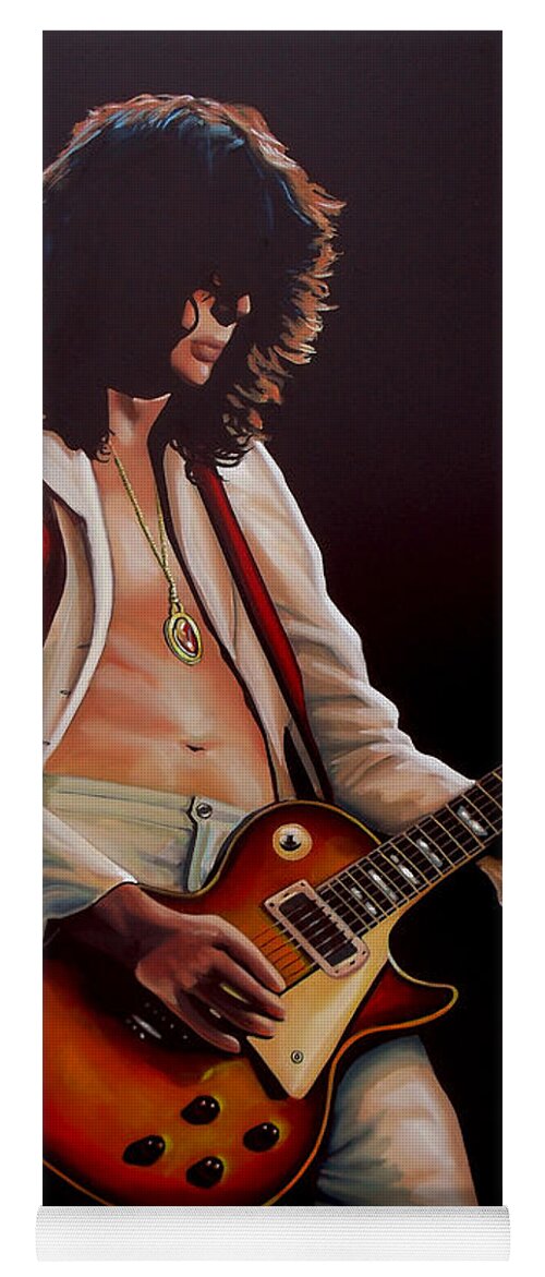 Jimmy Page Yoga Mat featuring the painting Jimmy Page in Led Zeppelin Painting by Paul Meijering