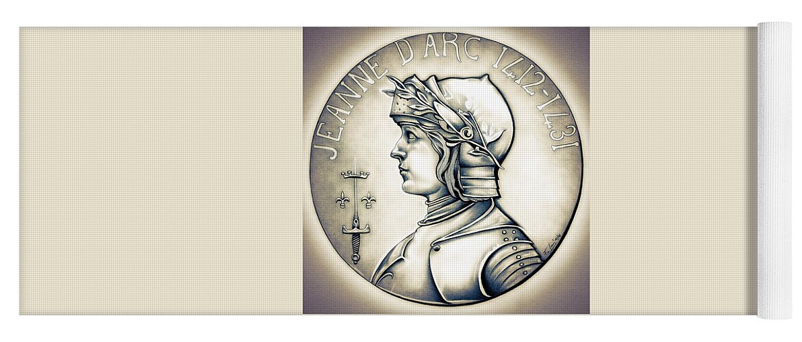 Coin Yoga Mat featuring the drawing Joan of Arc - Tinted Original by Fred Larucci
