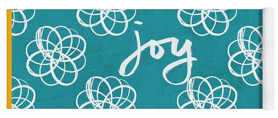Boho Yoga Mat featuring the mixed media Joy Boho Floral Print by Linda Woods