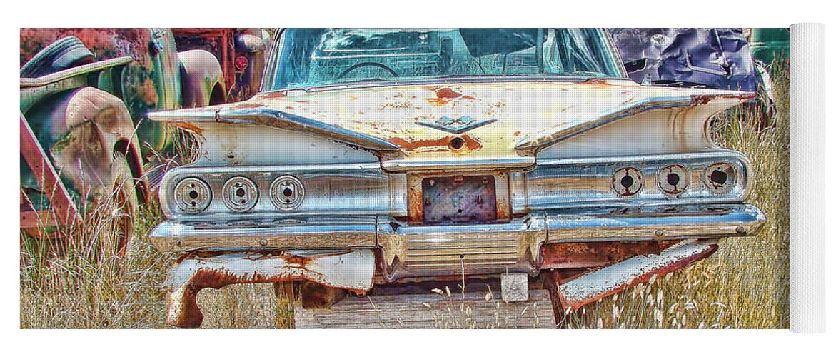 1960's Chevrolet Impala Yoga Mat featuring the photograph Junkyard Series 1960's Chevrolet Impala by Cathy Anderson
