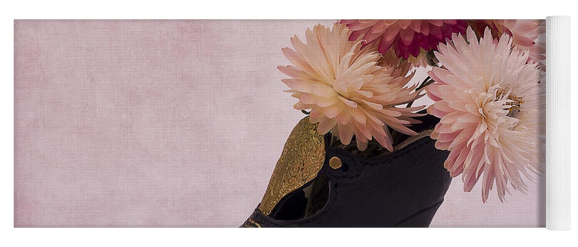 Straw Flowers And Shoe Still Life Yoga Mat featuring the photograph Just One Shoe by Sandra Foster