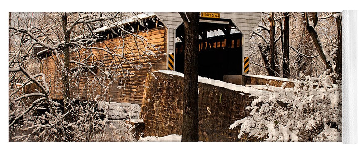 Winter Yoga Mat featuring the photograph Kennedy Covered Bridge in Winter by Michael Porchik