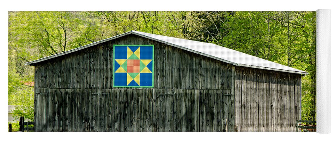 Architecture Yoga Mat featuring the photograph Kentucky Barn Quilt - Eight-Pointed Star by Mary Carol Story