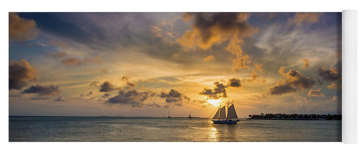 Key Yoga Mat featuring the photograph Key West Florida Sunset and Sailboat Mallory Square by Robert Bellomy