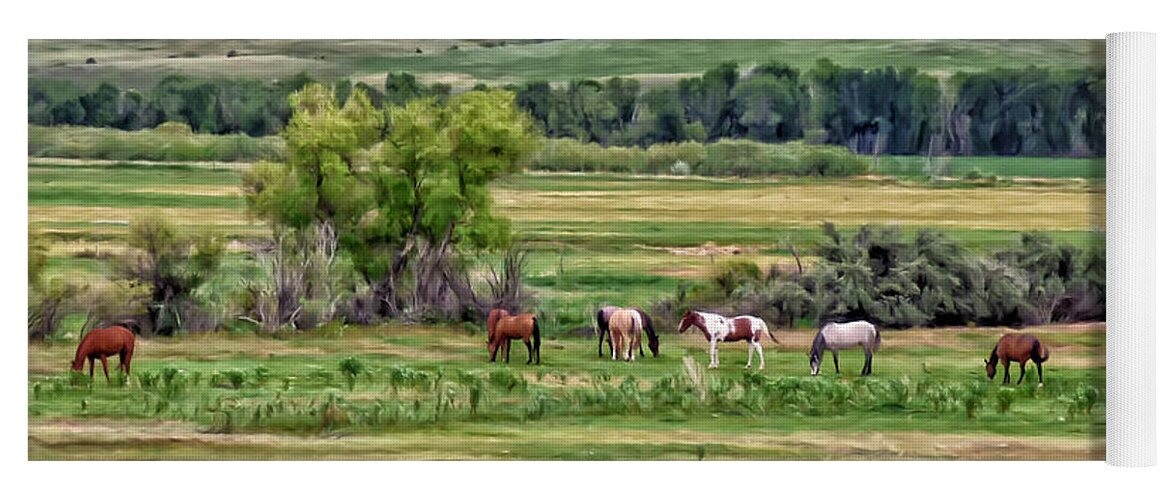 Horses Yoga Mat featuring the painting K G Ranch by Michael Pickett