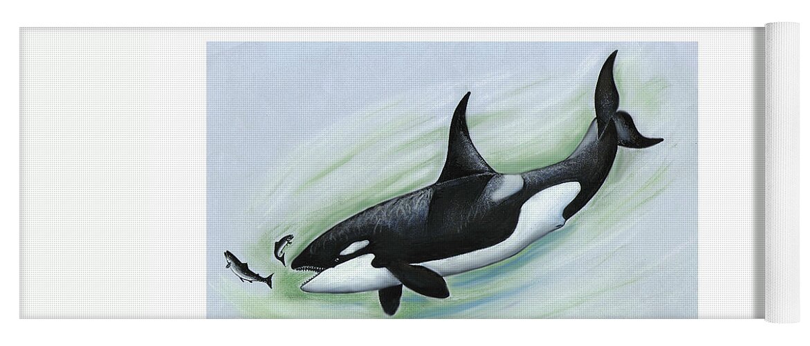 Whales Yoga Mat featuring the pastel Killer Whale Feeding by Art MacKay