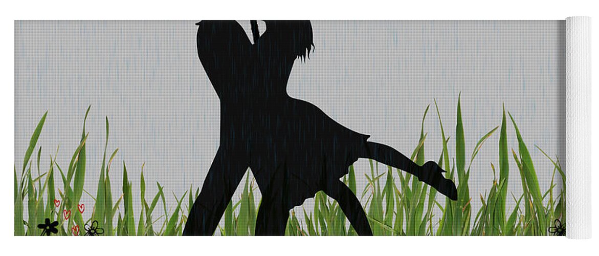 Valentines Yoga Mat featuring the digital art Kissing in the rain by Becca Buecher