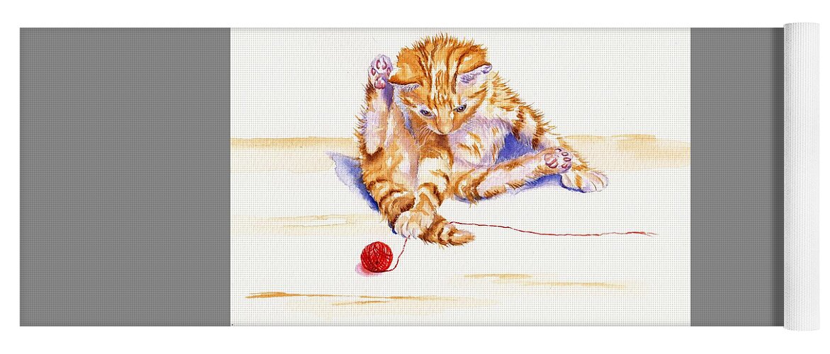 Kitten Yoga Mat featuring the painting Kitten Interrupted by Debra Hall