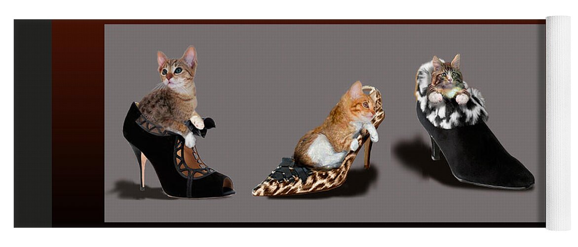 Kittens In Designer Ladies Shoes Yoga Mat featuring the painting Kittens in designer ladies Shoes by Regina Femrite