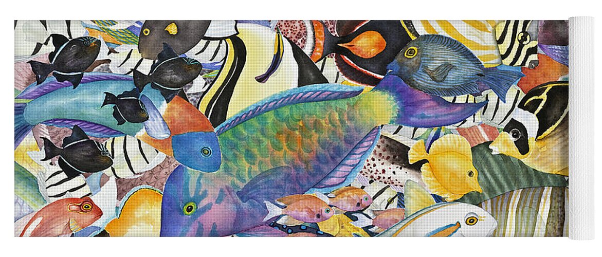 Fish Yoga Mat featuring the painting Kona Crowd by Lucy Arnold