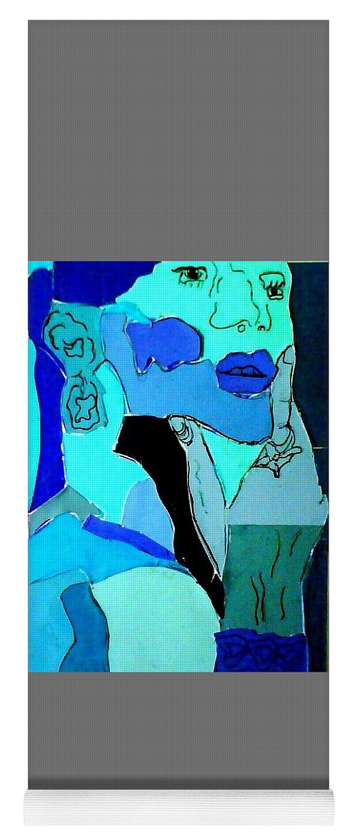Lady Yoga Mat featuring the mixed media Lady in Blue by Suzanne Berthier