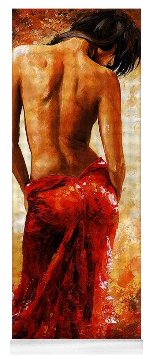 Nude Yoga Mat featuring the painting Lady in red 27 by Emerico Imre Toth
