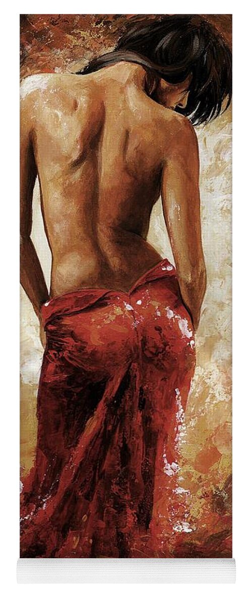 Nude Yoga Mat featuring the painting Lady in red 27 soft color by Emerico Imre Toth