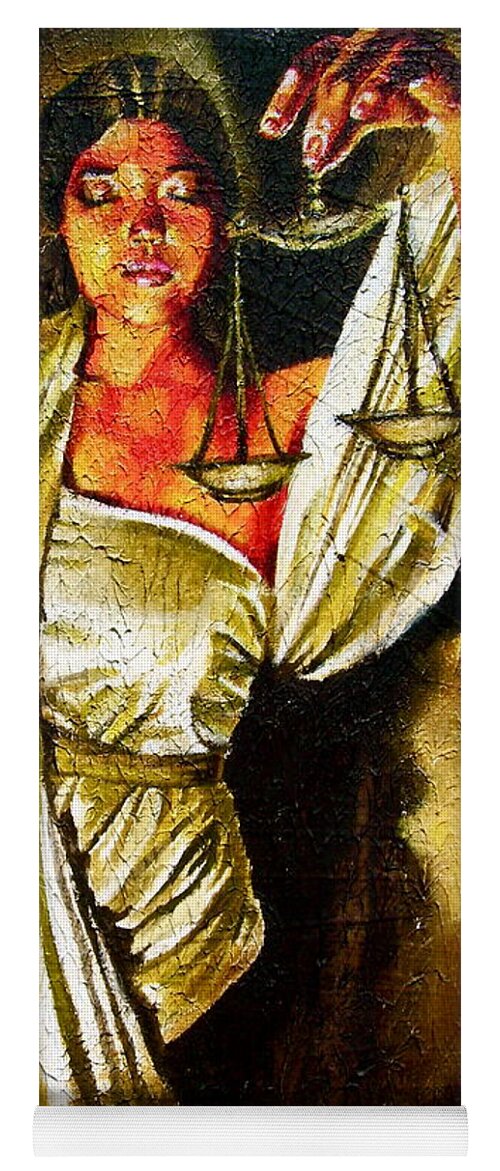 Law Art Yoga Mat featuring the painting Lady Justice Sepia by Laura Pierre-Louis
