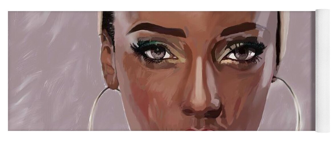 Portrait Yoga Mat featuring the digital art Lady With Beautiful Eyes by Joe Roache