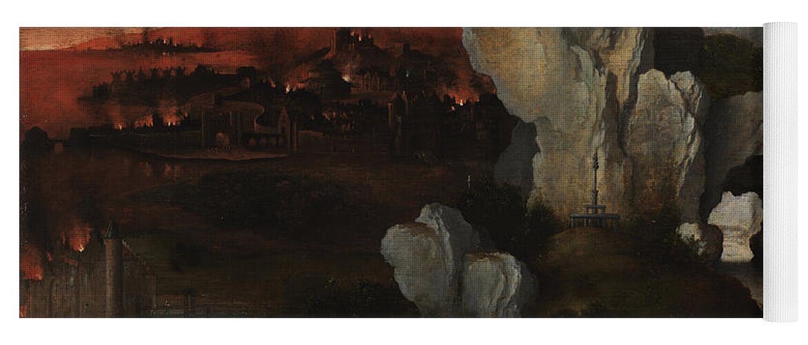 Joachim Patinir Yoga Mat featuring the painting Landscape with the Destruction of Sodom and Gomorrah by Joachim Patinir