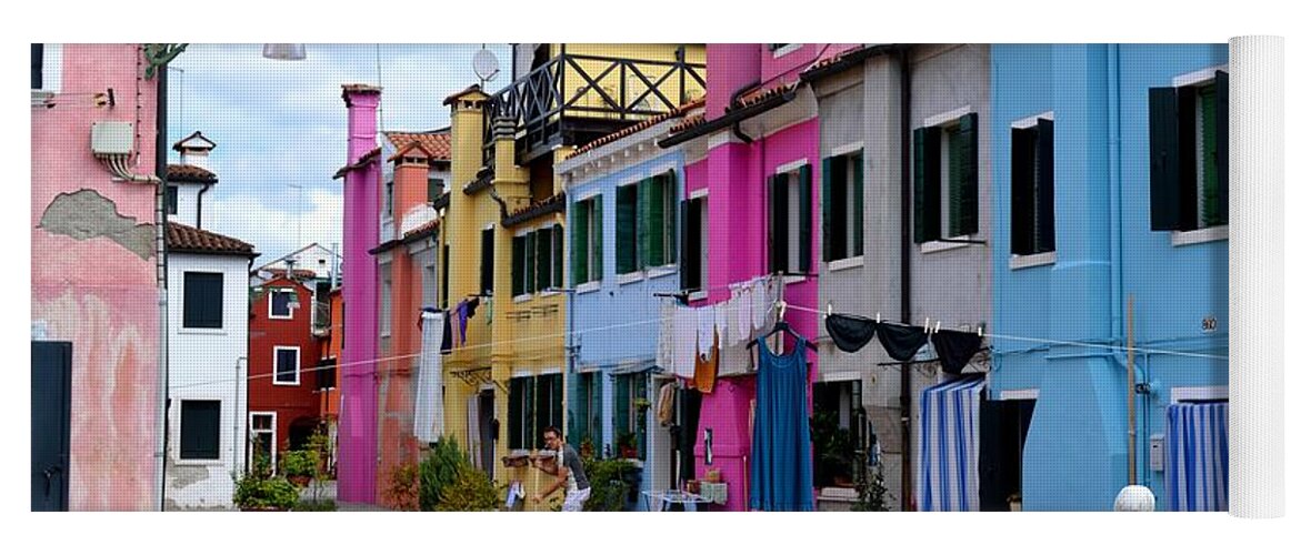Venice Yoga Mat featuring the photograph Laundry Day In Burano Venice 1 by Ana Maria Edulescu