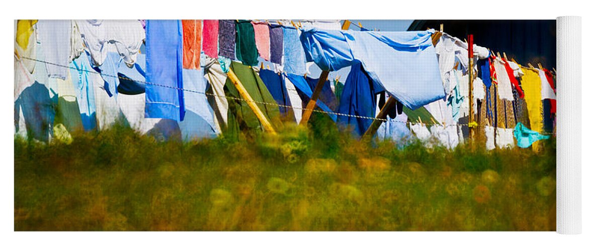 Photography Yoga Mat featuring the photograph Laundry Hanging On The Line To Dry by Panoramic Images