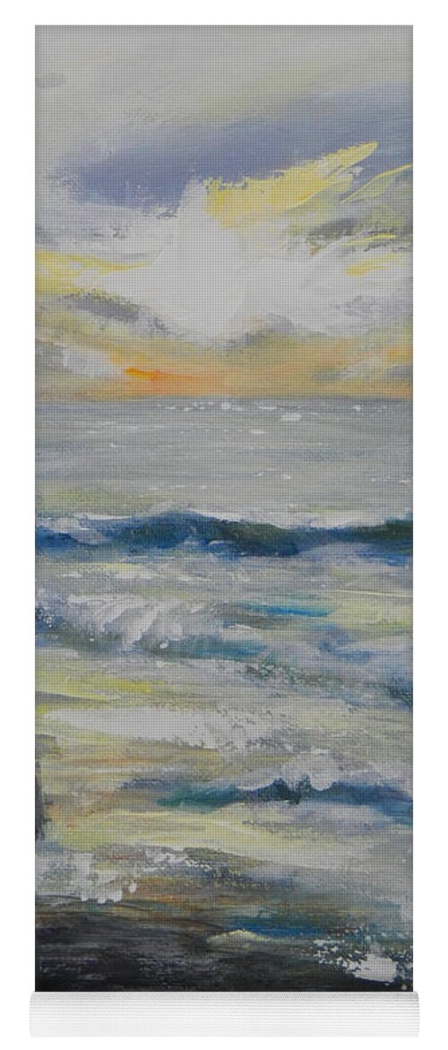 Ocean Yoga Mat featuring the painting Leah making wish at sunset by Deborah Ferree