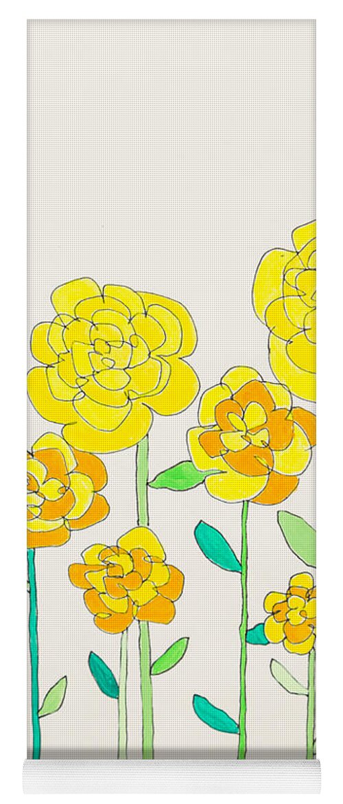 Flowers Yoga Mat featuring the painting Left handed Garden - yellow by Stefanie Forck