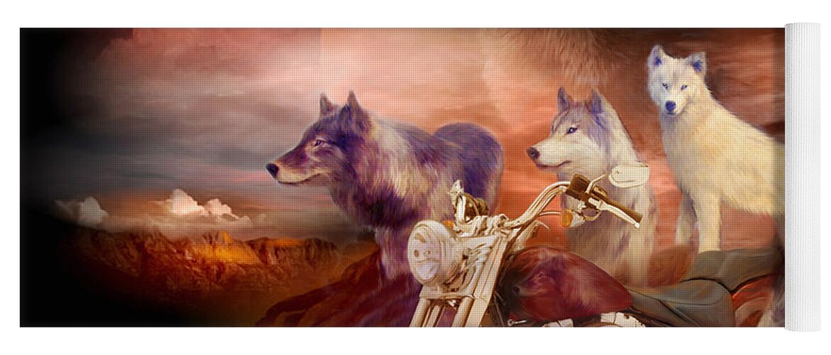 Wolf Yoga Mat featuring the mixed media Legend Of Wolf Mountain by Carol Cavalaris