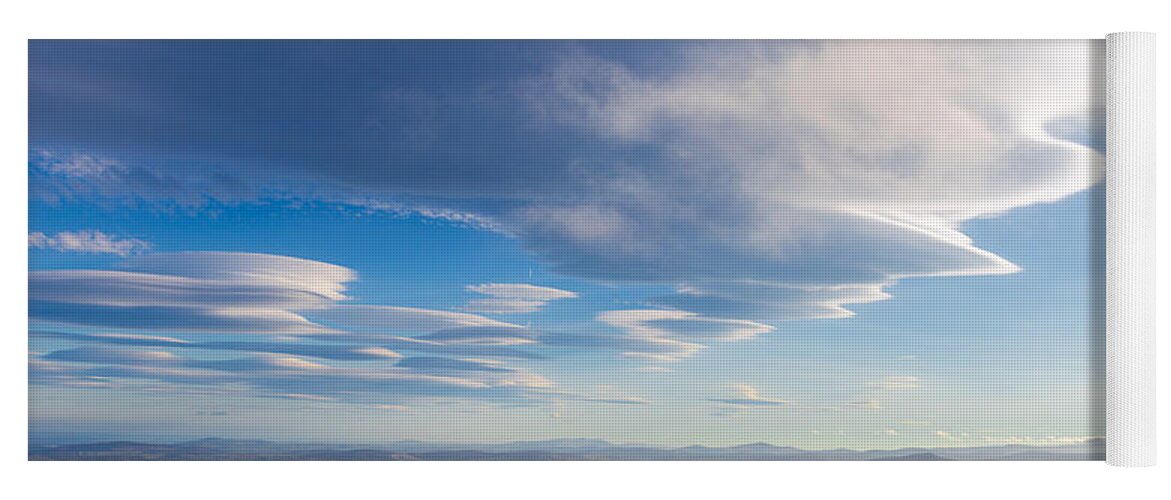 Blue Yoga Mat featuring the photograph Lenticular clouds forming in Wicklow Mountains by Semmick Photo