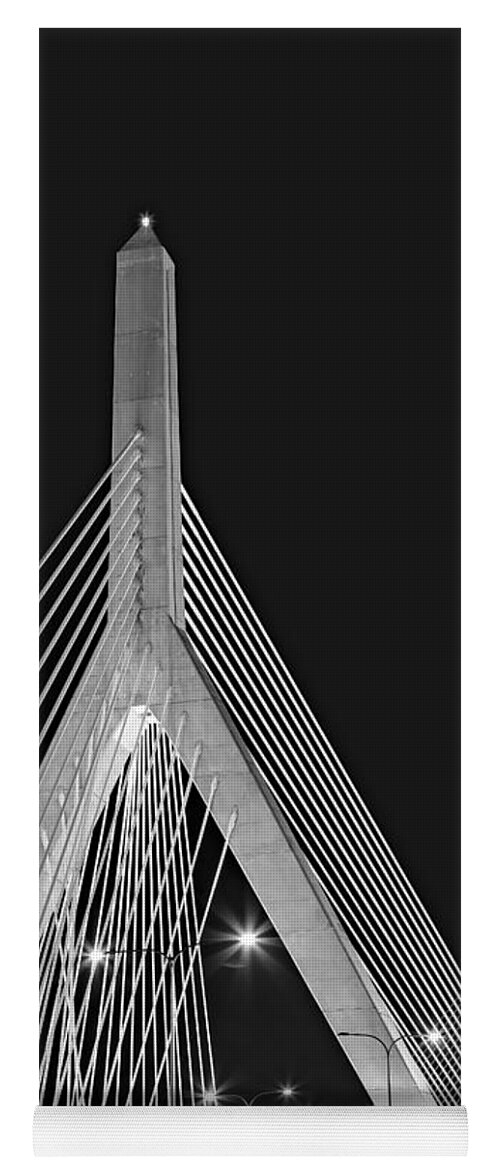 Zakim Yoga Mat featuring the photograph Leonard P. Zakim Bunker Hill Memorial Bridge BW II by Susan Candelario