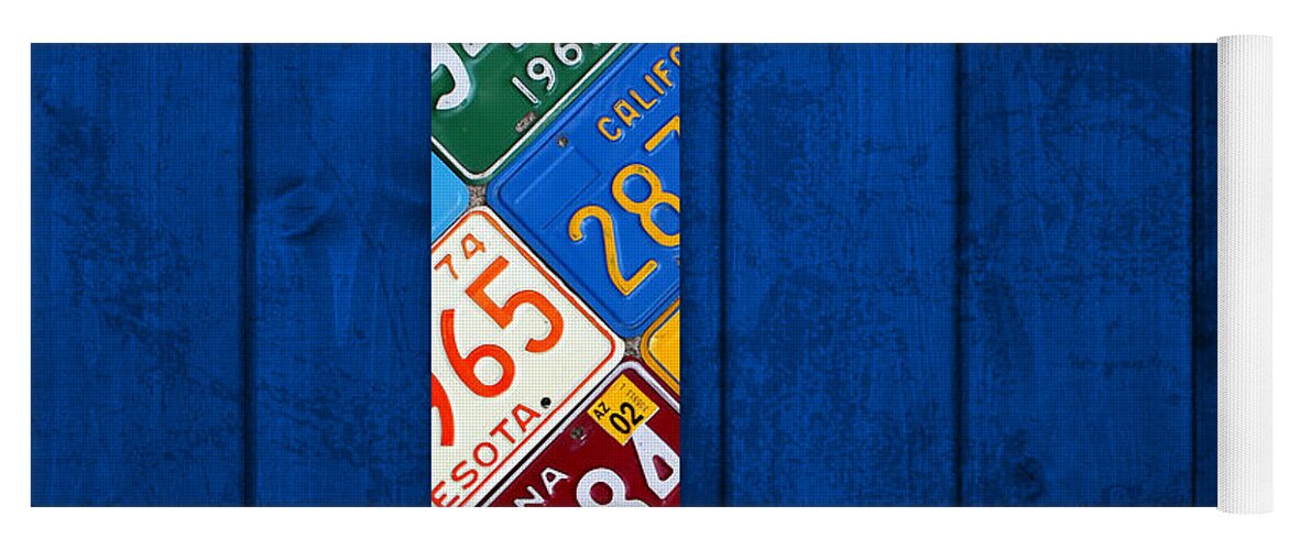 Letter Yoga Mat featuring the mixed media Letter L Alphabet Vintage License Plate Art by Design Turnpike