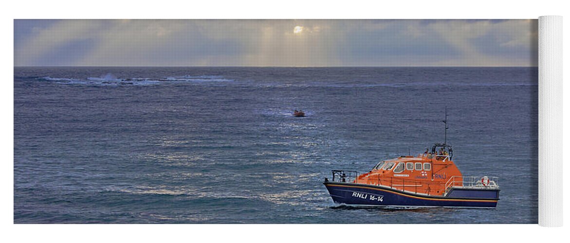 Sennen Cove Yoga Mat featuring the photograph Lifeboats and a Gig by Terri Waters