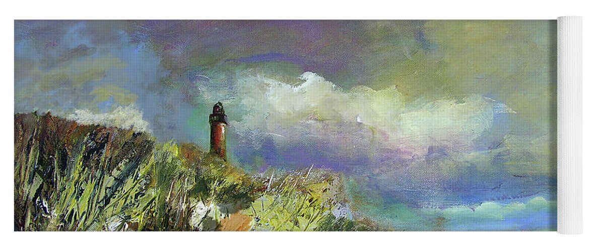 Art Yoga Mat featuring the painting Lighthouse and fisherman by Julianne Felton