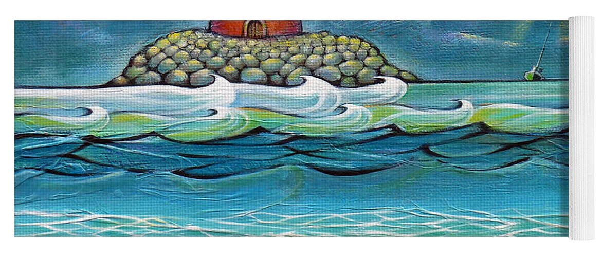 Lighthouse Yoga Mat featuring the painting Lighthouse Fish 030414 #2 by Selena Boron