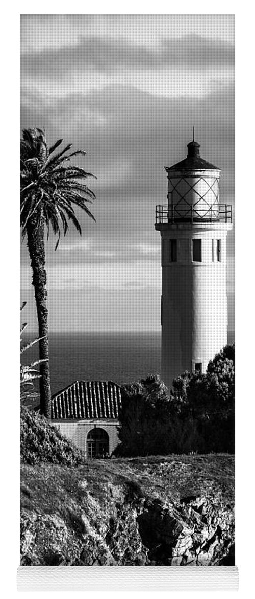 Black And White Photo Yoga Mat featuring the photograph Lighthouse on the Bluff by Jerry Cowart