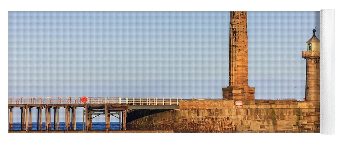 Dusk Yoga Mat featuring the photograph Lighthouses on the piers by Sue Leonard