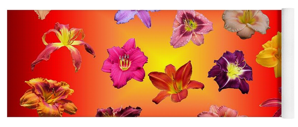 Daylily Yoga Mat featuring the photograph Lilies Floating on Warmth by MTBobbins Photography
